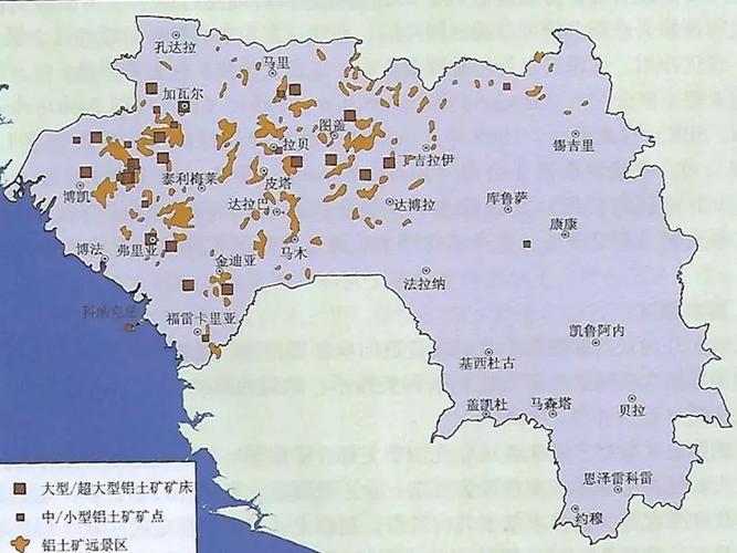几内亚铝土矿分布(来源:几内亚地质矿产与矿业开发)金矿据估计,几内亚